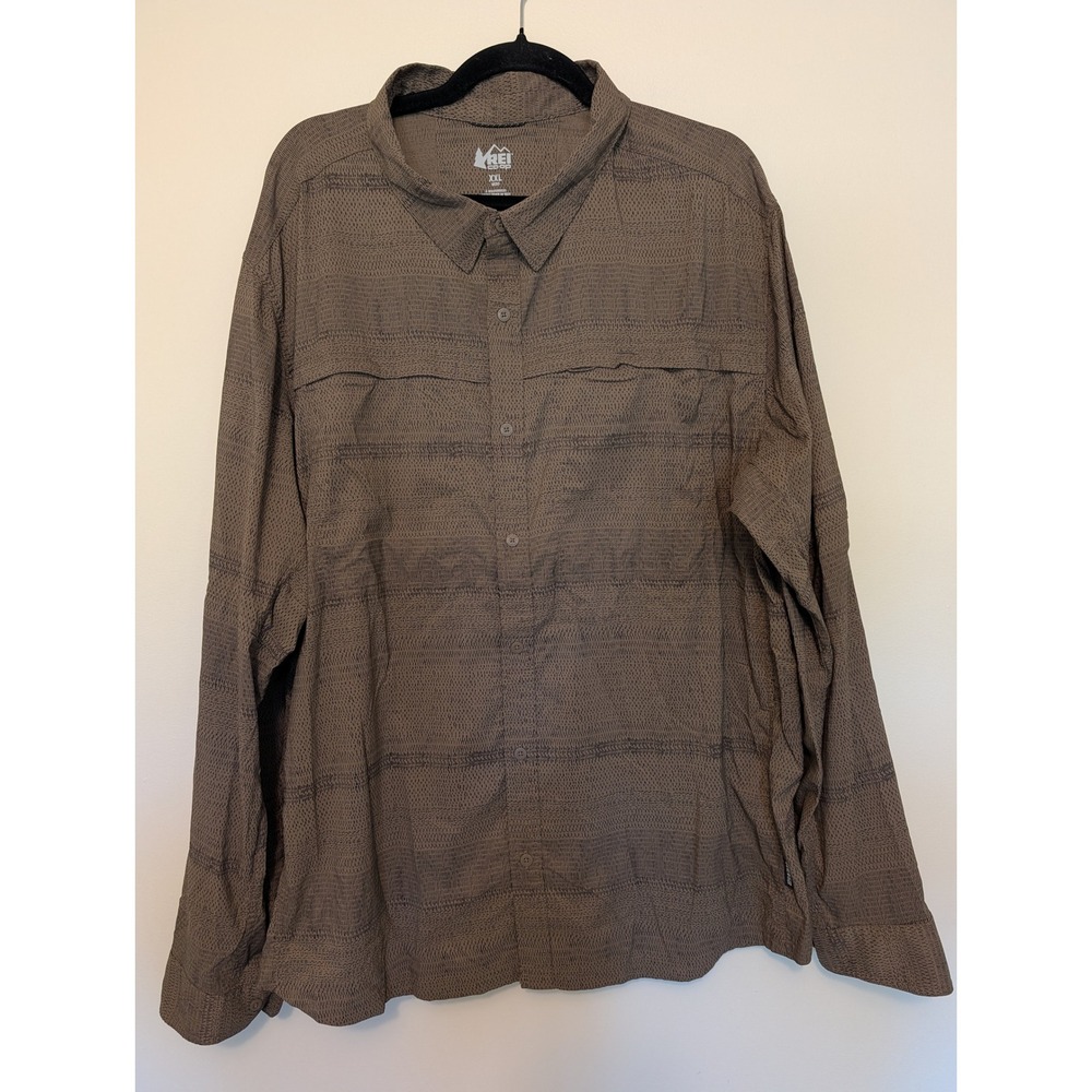 REI Co-op Sahara Trail Hiking Shirt Brown Mens XXL Long Sleeve Vented Stretch